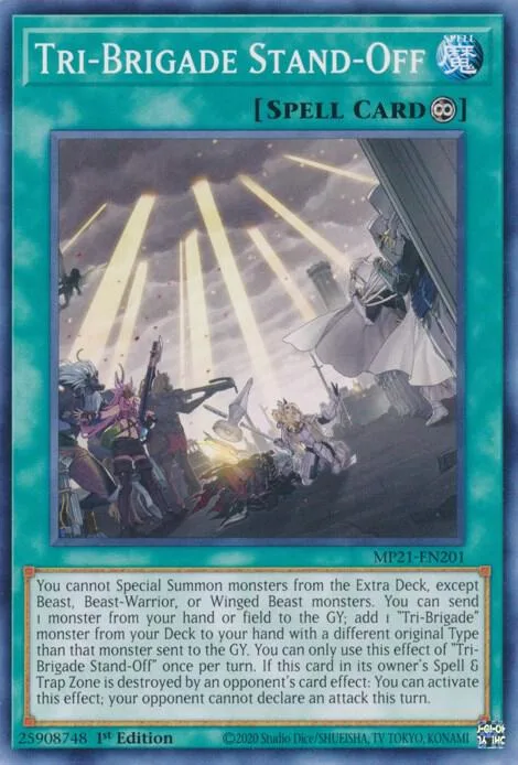 Tri-Brigade Stand-Off MP21-EN201 Yu-Gi-Oh card from 2021 Tin of Ancient Battles