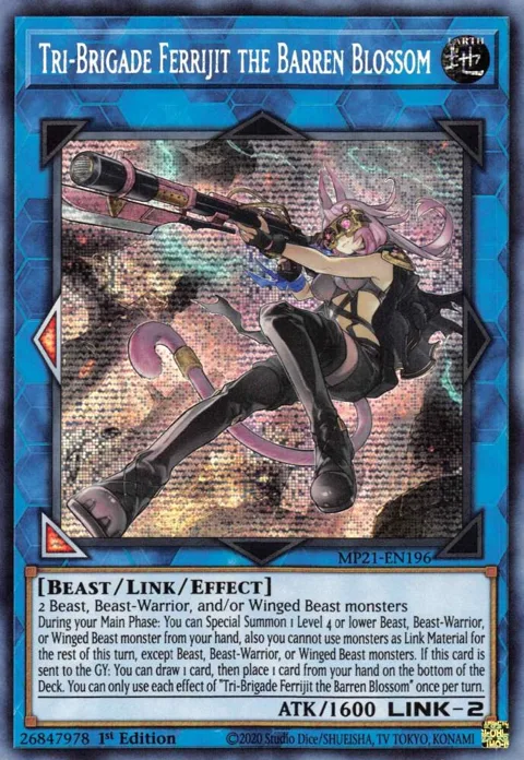 Tri-Brigade Ferrijit the Barren Blossom MP21-EN196 Yu-Gi-Oh card from 2021 Tin of Ancient Battles