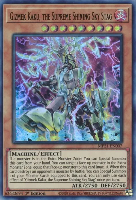 Gizmek Kaku, the Supreme Shining Sky Stag MP21-EN007 Yu-Gi-Oh card from 2021 Tin of Ancient Battles