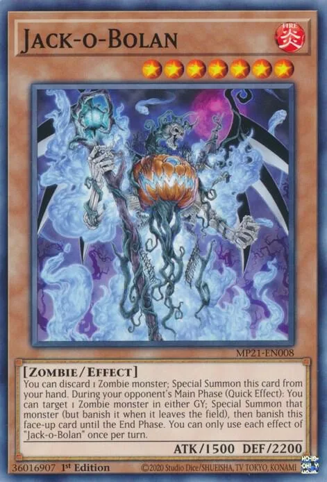 Jack-o-Bolan MP21-EN008 Yu-Gi-Oh card from 2021 Tin of Ancient Battles