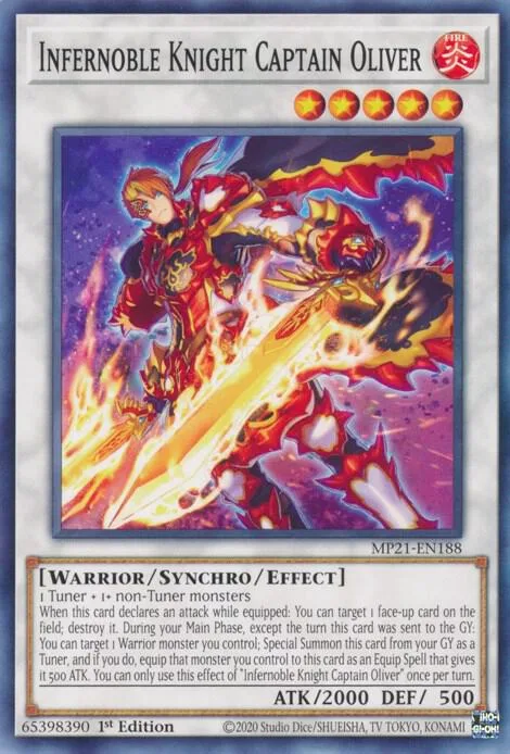 Infernoble Knight Captain Oliver MP21-EN188 Yu-Gi-Oh card from 2021 Tin of Ancient Battles