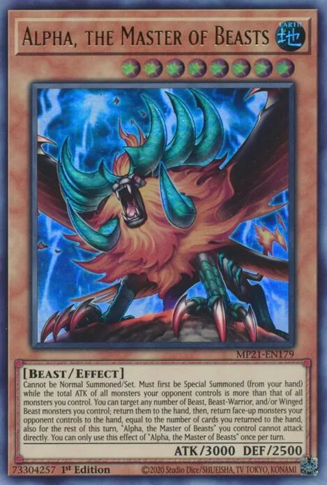 Alpha, the Master of Beasts MP21-EN179 Yu-Gi-Oh card from 2021 Tin of Ancient Battles