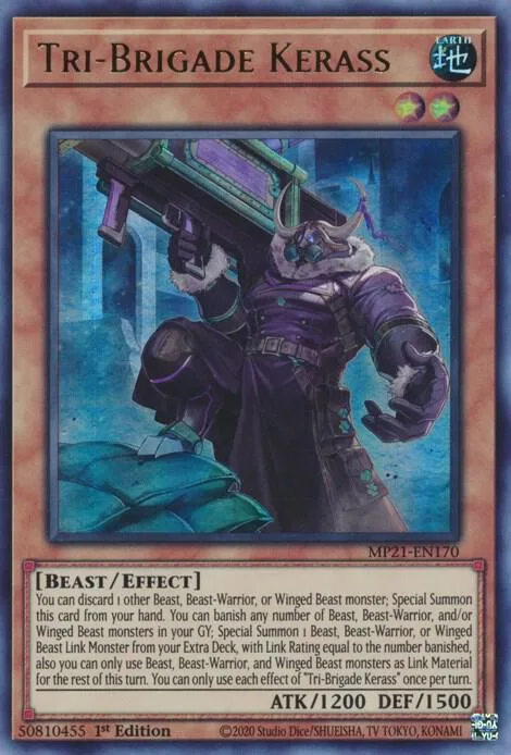 Tri-Brigade Kerass MP21-EN170 Yu-Gi-Oh card from 2021 Tin of Ancient Battles