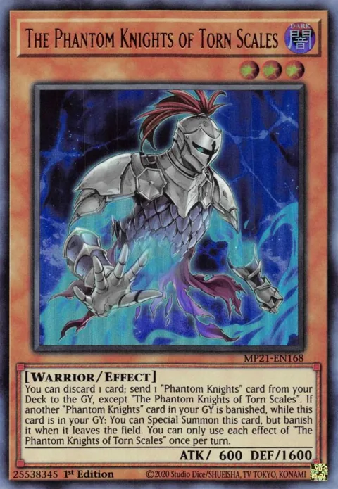The Phantom Knights of Torn Scales MP21-EN168 Yu-Gi-Oh card from 2021 Tin of Ancient Battles
