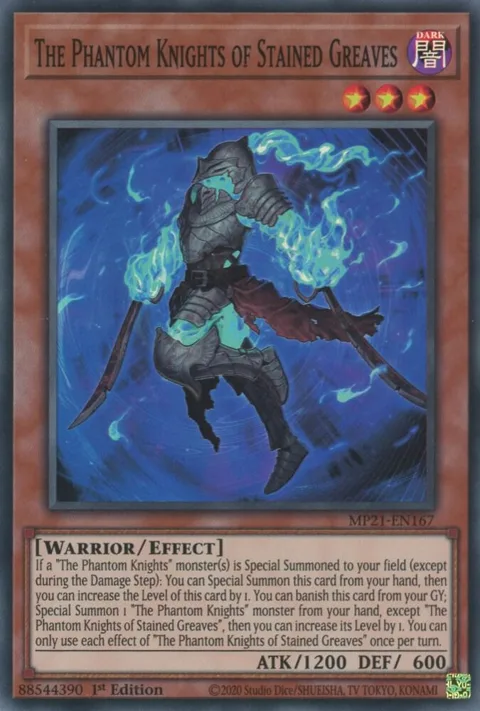 The Phantom Knights of Stained Greaves MP21-EN167 Yu-Gi-Oh card from 2021 Tin of Ancient Battles