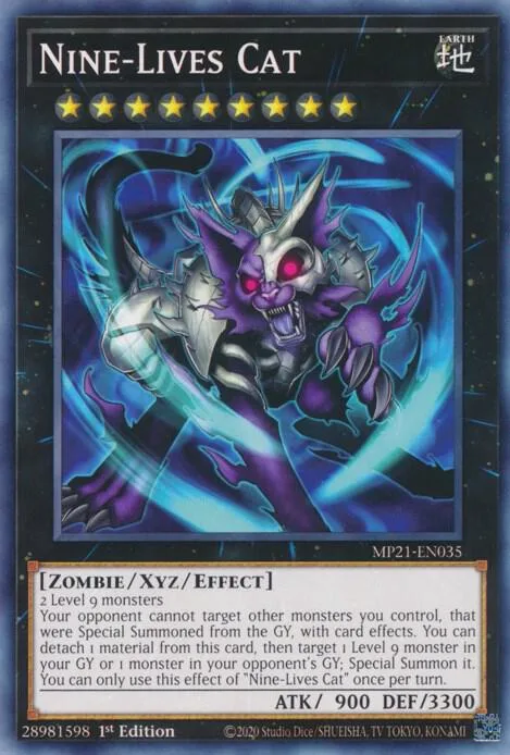 Nine-Lives Cat MP21-EN035 Yu-Gi-Oh card from 2021 Tin of Ancient Battles