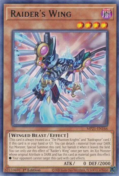 Raider's Wing MP21-EN166 Yu-Gi-Oh card from 2021 Tin of Ancient Battles