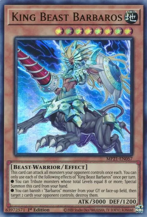 King Beast Barbaros MP21-EN057 Yu-Gi-Oh card from 2021 Tin of Ancient Battles