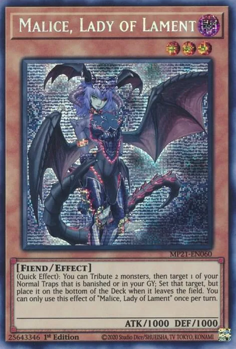 Malice, Lady of Lament MP21-EN060 Yu-Gi-Oh card from 2021 Tin of Ancient Battles