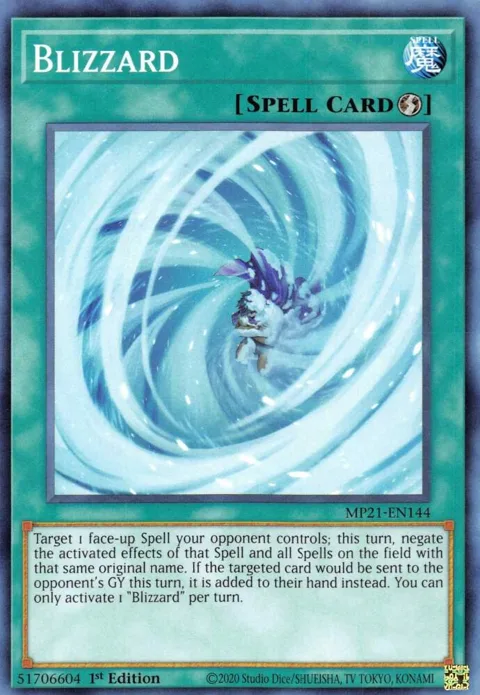 Blizzard MP21-EN144 Yu-Gi-Oh card from 2021 Tin of Ancient Battles