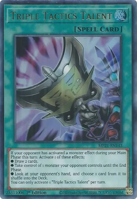Triple Tactics Talent MP21-EN143 Yu-Gi-Oh card from 2021 Tin of Ancient Battles