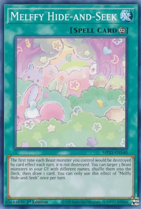 Melffy Hide-and-Seek MP21-EN140 Yu-Gi-Oh card from 2021 Tin of Ancient Battles