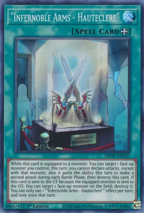 "Infernoble Arms - Hauteclere" MP21-EN137 Yu-Gi-Oh card from 2021 Tin of Ancient Battles