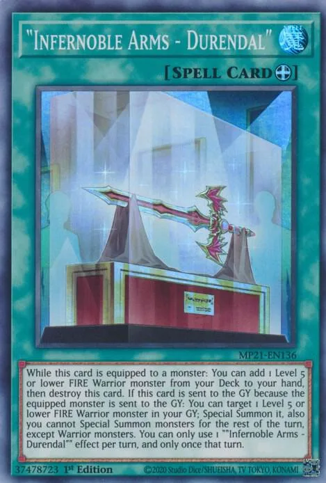 "Infernoble Arms - Durendal" MP21-EN136 Yu-Gi-Oh card from 2021 Tin of Ancient Battles