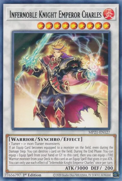 Infernoble Knight Emperor Charles MP21-EN127 Yu-Gi-Oh card from 2021 Tin of Ancient Battles