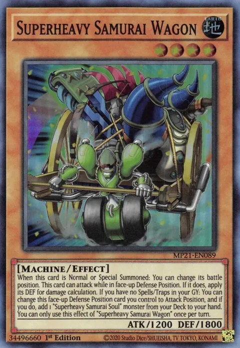 Superheavy Samurai Wagon MP21-EN089 Yu-Gi-Oh card from 2021 Tin of Ancient Battles