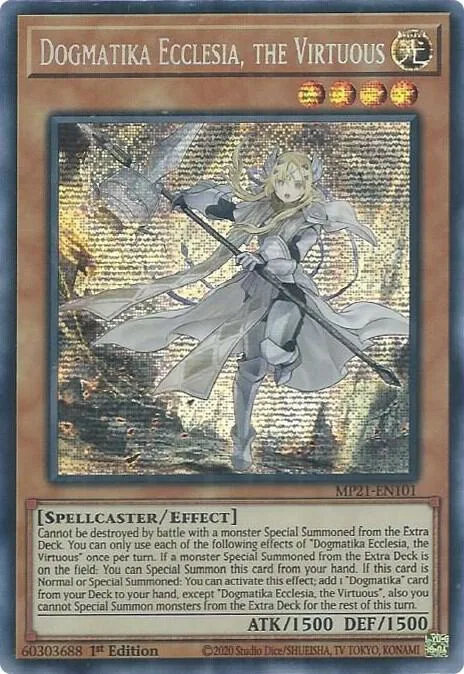 Dogmatika Ecclesia, the Virtuous MP21-EN101 Yu-Gi-Oh card from 2021 Tin of Ancient Battles