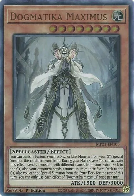 Dogmatika Maximus MP21-EN105 Yu-Gi-Oh card from 2021 Tin of Ancient Battles