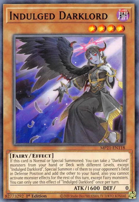 Indulged Darklord MP21-EN118 Yu-Gi-Oh card from 2021 Tin of Ancient Battles