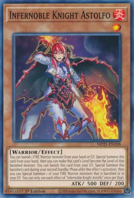 Infernoble Knight Astolfo MP21-EN108 Yu-Gi-Oh card from 2021 Tin of Ancient Battles