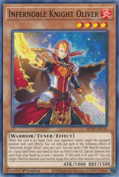 Infernoble Knight Oliver MP21-EN110 Yu-Gi-Oh card from 2021 Tin of Ancient Battles