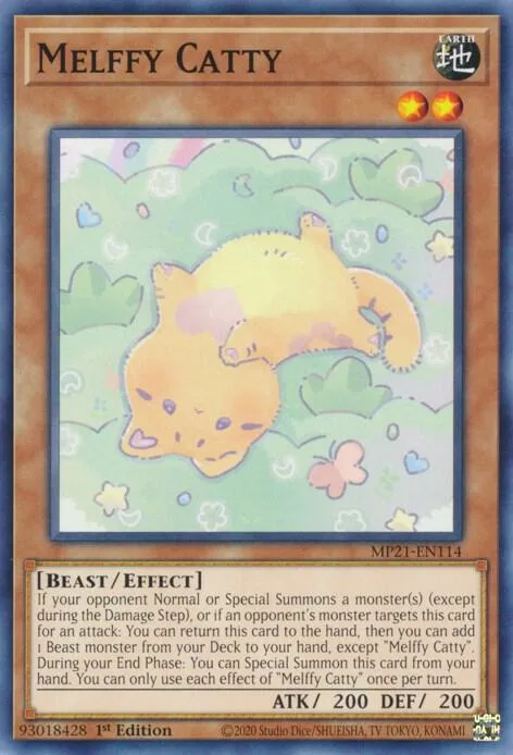 Melffy Catty MP21-EN114 Yu-Gi-Oh card from 2021 Tin of Ancient Battles