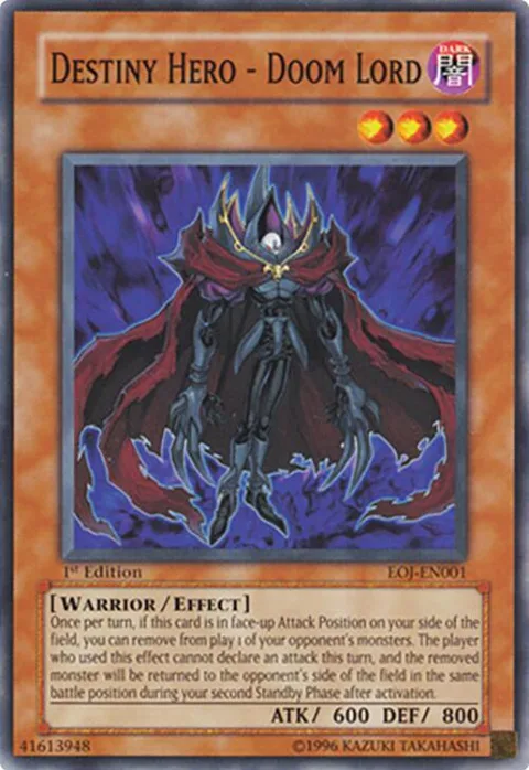 Destiny Hero - Doom Lord EOJ-EN001 1st Edition Yu-Gi-Oh card from Enemy of Justice