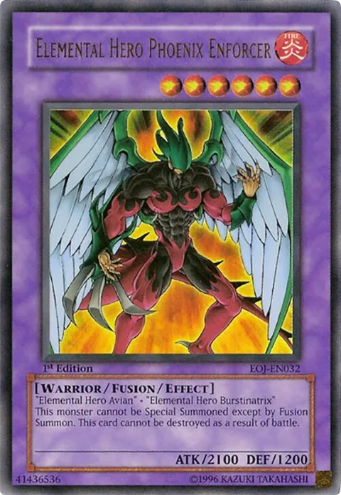Elemental Hero Phoenix Enforcer EOJ-EN032 1st Edition Yu-Gi-Oh card from Enemy of Justice