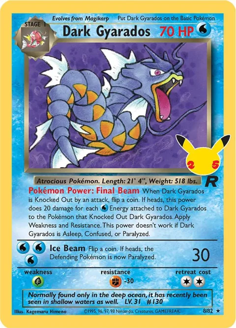 Dark Gyarados #8/82 Holofoil Pokémon card from Celebrations: Classic Collection