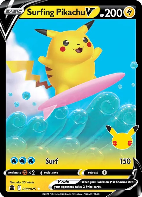 Surfing Pikachu V #008/025 Holofoil Pokémon card from Celebrations