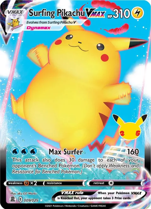 Surfing Pikachu VMAX #009/025 Holofoil Pokémon card from Celebrations