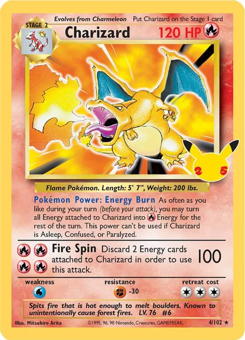 Charizard #4/102 Holofoil Pokémon card from Celebrations: Classic Collection