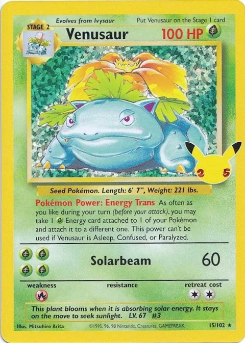 Venusaur #15/102 Holofoil Pokémon card from Celebrations: Classic Collection