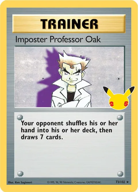 Imposter Professor Oak #73/102 Holofoil Pokémon card from Celebrations: Classic Collection