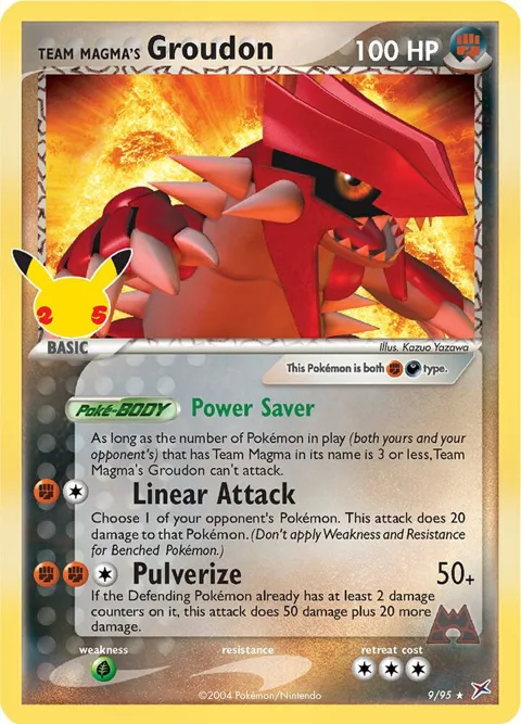 Team Magma's Groudon #9/95 Holofoil Pokémon card from Celebrations: Classic Collection
