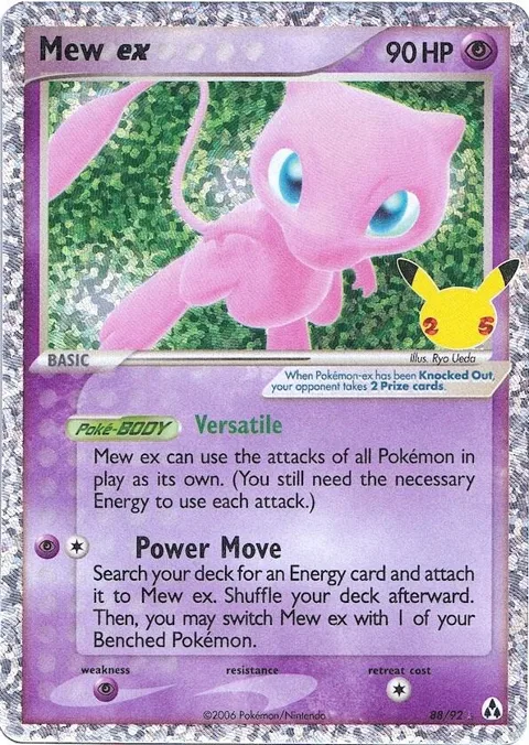 Mew ex #88/92 Holofoil Pokémon card from Celebrations: Classic Collection