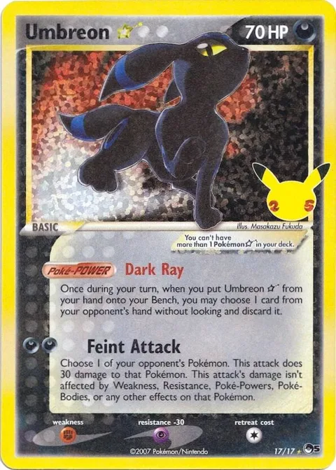 Umbreon Star #17/17 Holofoil Pokémon card from Celebrations: Classic Collection