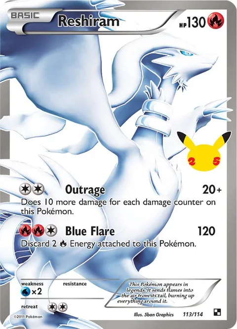Reshiram #113/114 Holofoil Pokémon card from Celebrations: Classic Collection