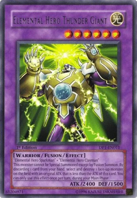 Elemental Hero Thunder Giant DP1-EN011 Yu-Gi-Oh card from Duelist Pack 1: Jaden Yuki