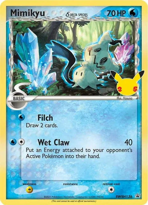 Mimikyu Delta Species #SWSH136 Holofoil Pokémon card from Sword & Shield Promo Cards