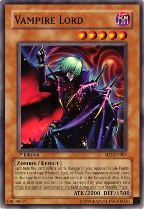 Vampire Lord SD2-EN003 Unlimited Yu-Gi-Oh card from Structure Deck: Zombie Madness