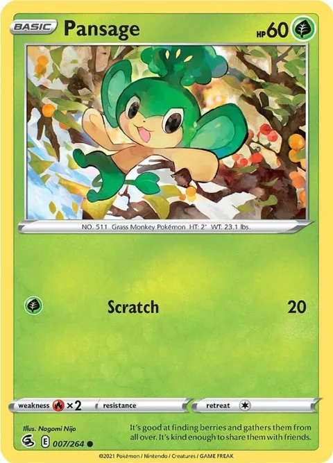Pansage #007/264 Reverse Holofoil Pokémon card from Fusion Strike
