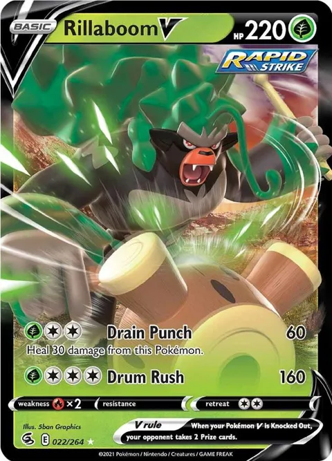 Rillaboom V #022/264 Holofoil Pokémon card from Fusion Strike