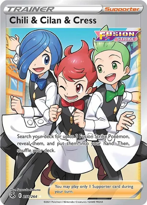 Chili & Cilan & Cress Full Art #258/264 Holofoil Pokémon card from Fusion Strike