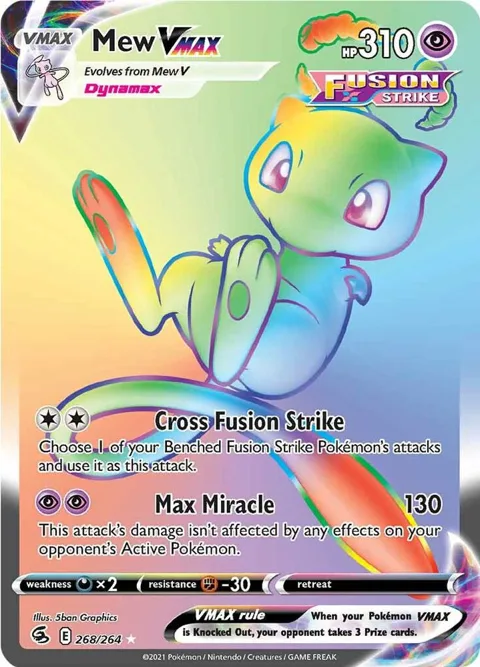 Mew VMAX Secret Rare #268/264 Holofoil Pokémon card from Fusion Strike
