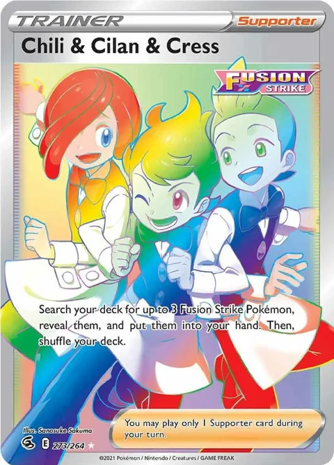 Chili & Cilan & Cress Secret Rare #273/264 Holofoil Pokémon card from Fusion Strike