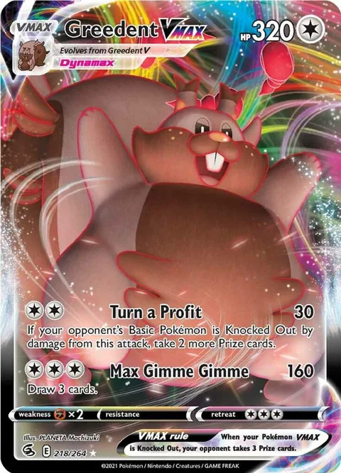 Greedent VMAX #218/264 Holofoil Pokémon card from Fusion Strike