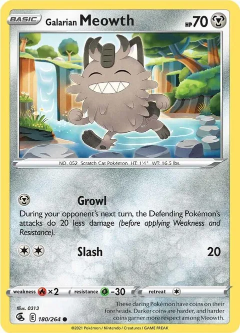 Galarian Meowth #180/264 Reverse Holofoil Pokémon card from Fusion Strike
