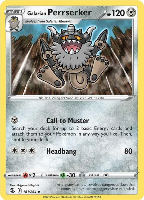 Galarian Perrserker #181/264 Reverse Holofoil Pokémon card from Fusion Strike