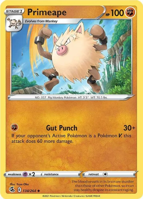 Primeape #134/264 Reverse Holofoil Pokémon card from Fusion Strike